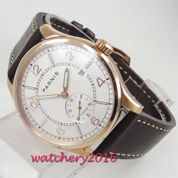 

42mm PARNIS White Dial Rose Golden Plated mens Wristwatch mechanical Date ST 1731 Automatic Movement men's Watch