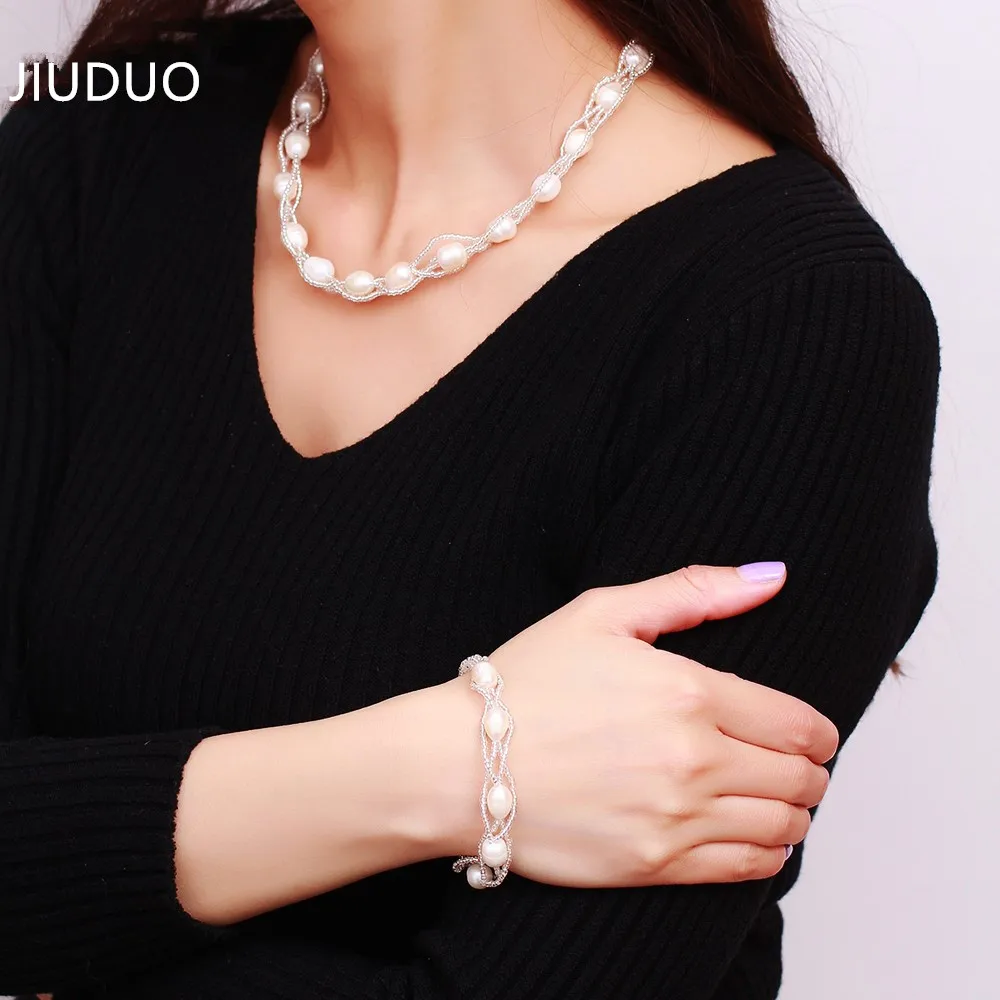 JIUDUO ювелирный набор жемчужный браслет Южно-красный ожерелье костюм ручной работы бусины ручной работы женский подарок подлинный натуральный кристалл