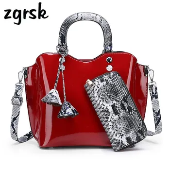 

2pcs Women's Lacquer Bag Patent Leather Handbag For Girls Summer Small Ladies Handbag Varnish Designer Hand Bag For Women 2019