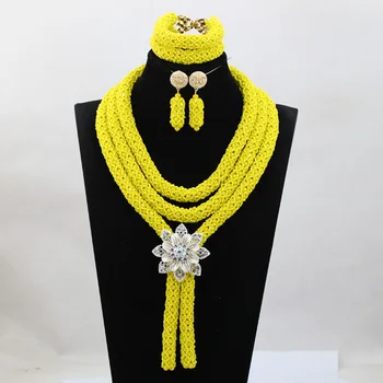 

Yellow African Beads Bridal Crystal Jewelry Sets for Women Nigerian Wedding Costume Party Necklace Set Free Shipping WD977