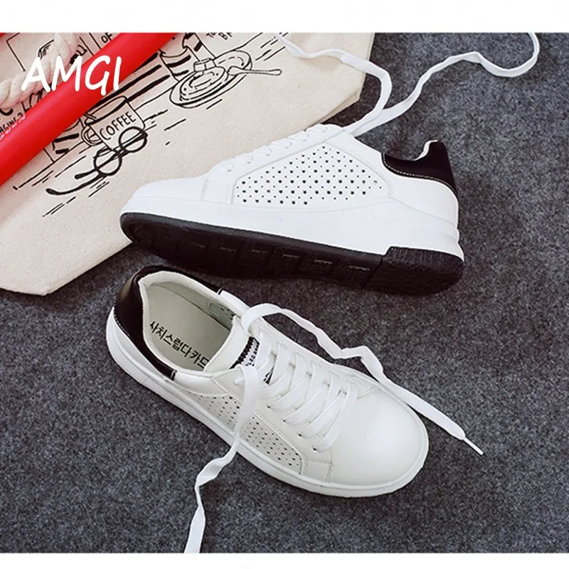 

AMGI 2017 Women Female Breathable Fashion White Shoes Slipony Women Footwear Spring Summer Pu Slip on Casual Shoes 498