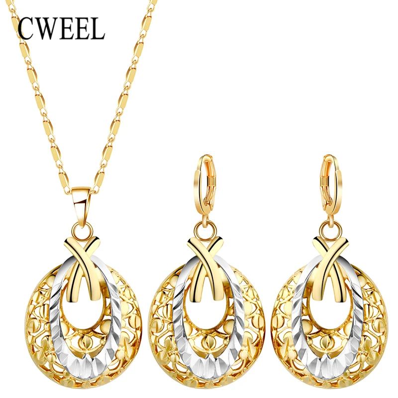 

CWEEL African Beads Jewelry Sets Dubai Bridal For Women Wedding Indian Nigerian Beads Fashion Plant Trendy Vintage Costume