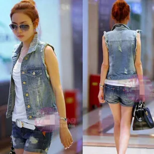 

Denim Vest Women Coat Vintage Cardigan Jean Sleeveless Turn-down Collar Single Breasted Woman Vests