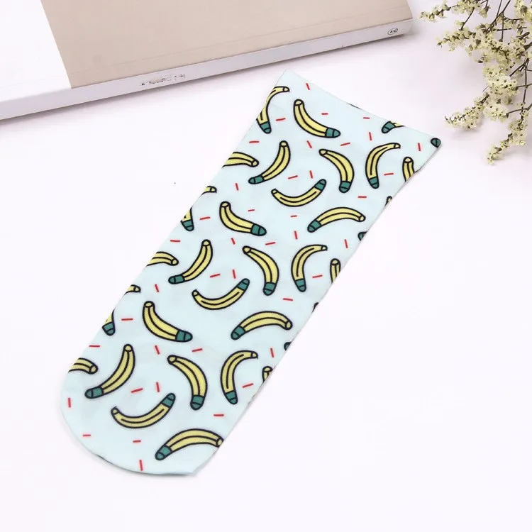 [WPLOIKJD] Fluwelen Sokken винтажный мультфильм Banaan Kat Meias 3D Creatieve Print Patroon Japanse Harajuku Vrouwen Korte graphpige