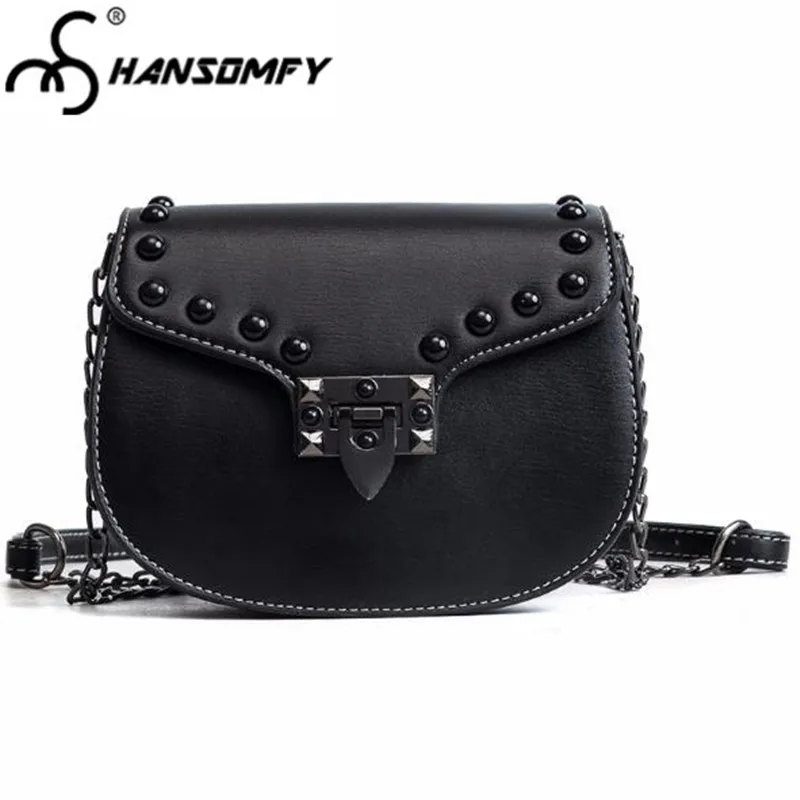 

2018 new women's bag retro fashion rivet Chain shoulder bag simple atmospheric female messenger shell bags