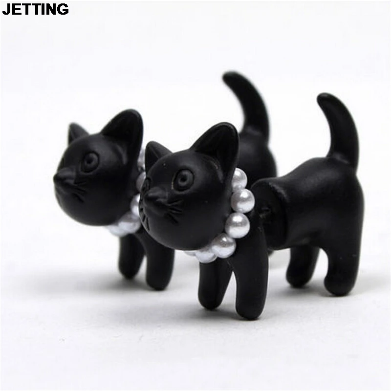 JETTING 3D жемчужные серьги-гвоздики с кошечкой Китти для женщин и девушек черные