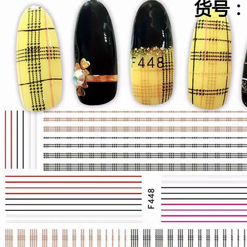 

1 Sheet Tartan Plaid Line Geometry Wave Lace Bow Tie Pattern Adhesive Nail Art Stickers Decals F384-448#