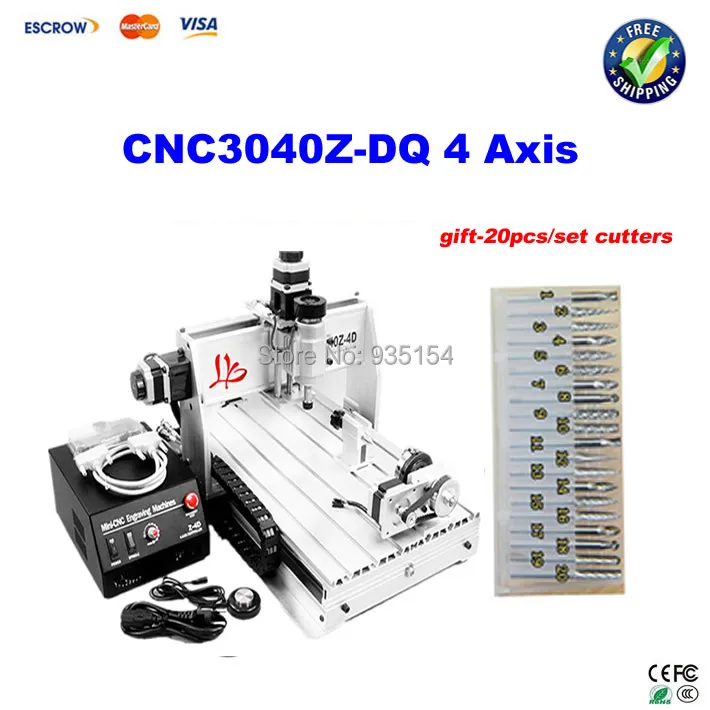 4 axis CNC 3040 Z-DQ Ball Screw CNC Router Engraving Machine For PCB/Wood+ 20pcs drill bits free shipping cnc 3040 z dq 4 axis 3d wood engraving machine pcb carving router with ball screw tool auto checking instrument