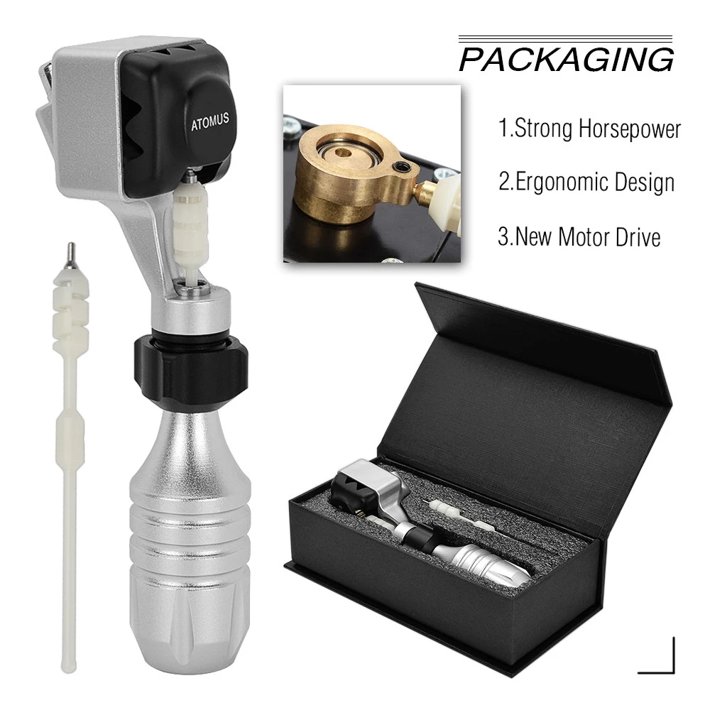 

ATOMUS Alloy Shell Rotary Tattoo Machine Gun For Liner and Shader Silver Professional Tatuagem Kit for Cartridge Needles