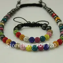 Летний разноцветный ювелирный набор, Подарочный браслет Шамбала и ожерелье для глиняных хрустальных бусин+ серьга Шамбала