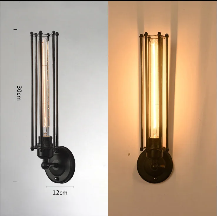 Промышленный Черный Металлический Настенный одиночный E27 Edison держатель лампы винтажный Ретро Железный настенный светильник с абажуром для лофт бар домашний декор