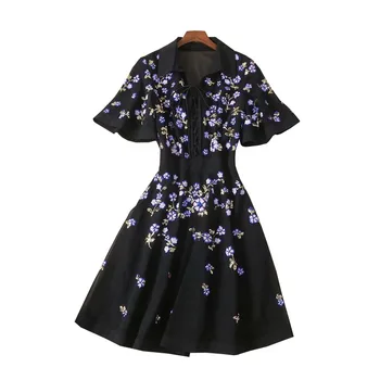 

European Summer Runway Dress 2019 Women High Quality Vintage Sequined Embroidery Midi Party Dress Vestidos