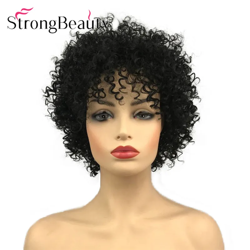 StrongBeauty Короткие вьющиеся афро черные волосы женские парики натуральный вид Мода