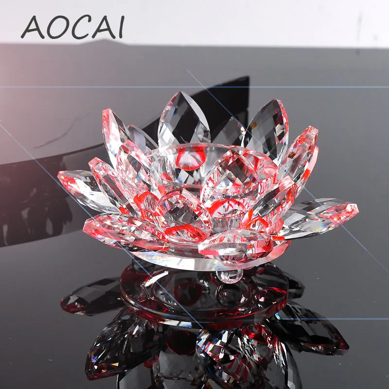 Red Crystal Glass Lotus Flower Candle Holders wedding columns