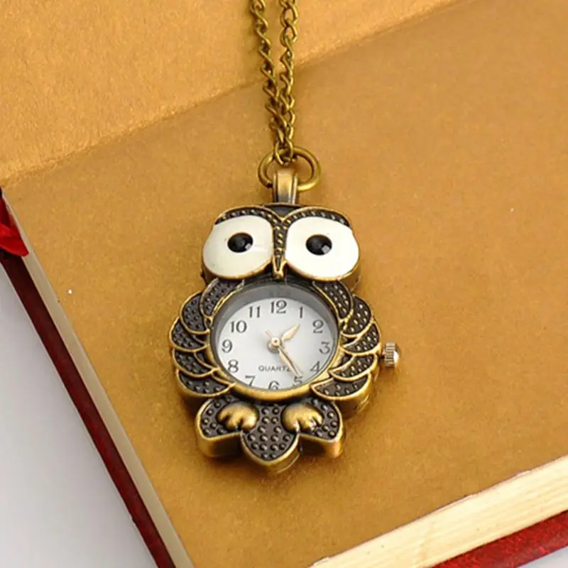 Карманные часы сова в форме животных резные кварцевый амулет, подвеска ожерелье цепочка Винтаж, античная бронза креативные модные часы унисекс