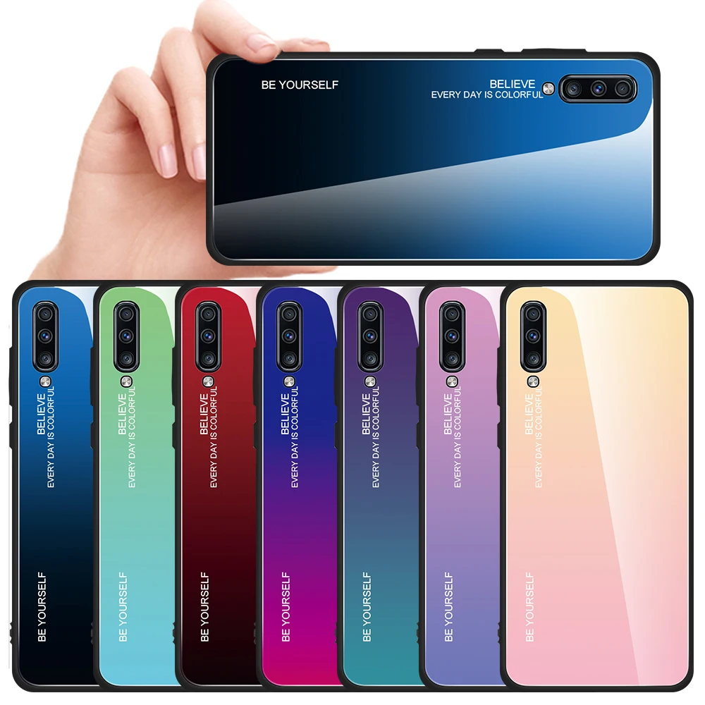 Градиентный чехол для samsung Galaxy A70 A50 A30 A10 A20 A40 A60 A 50 60 70 30 S Тонкий облегающий глянцевый силиконовый Жесткий чехол из закаленного стекла