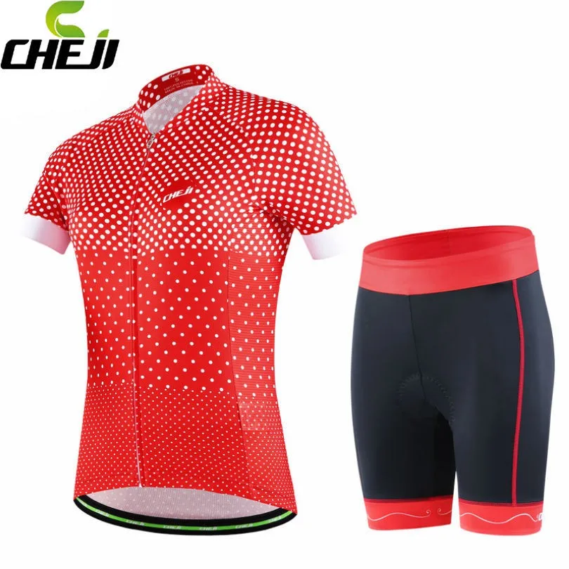 CHEJI Bike Ropa Ciclismo Women Riding Cycling Jerseys Short Sleeve Tops T shirt Shorts Bicycle Clothing