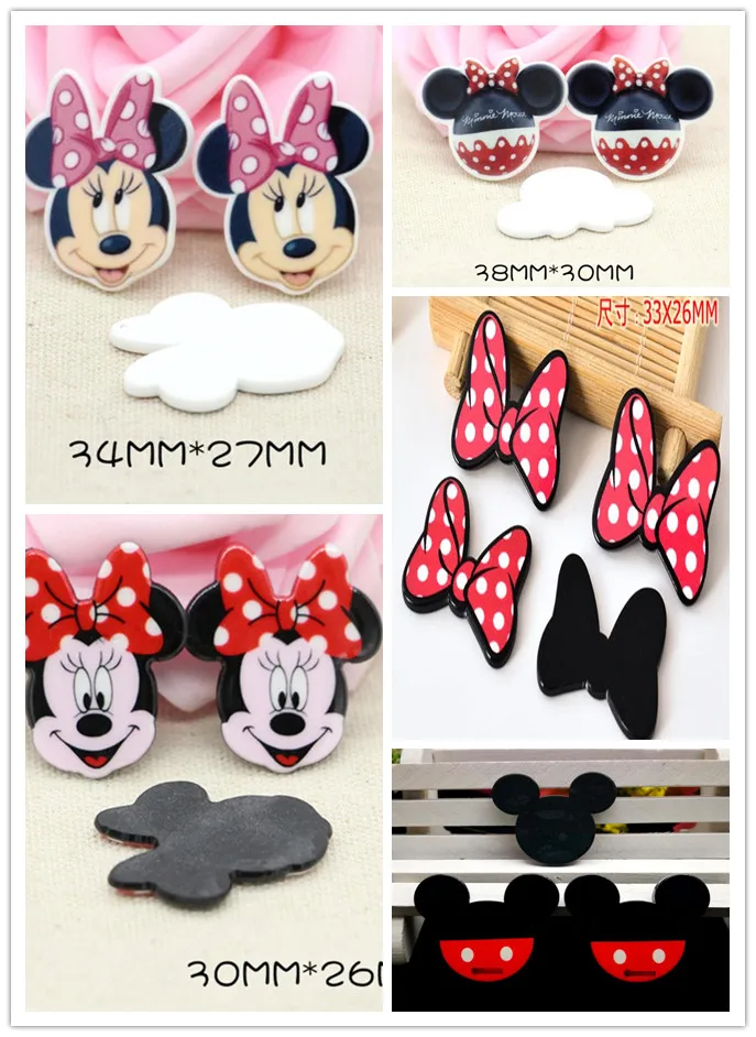 

Wholesale Resin kawaii Minnie Mouse Planar Resin Cabochons Flat Back Scrapbooking Flatback Hair Bow Center Decoration Crafts