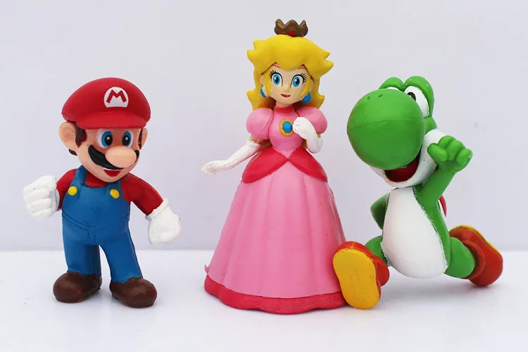 6pcs/set Super Mario Bros Mario Luigi Peach Yoshi King Kong Toad Action Figure PVC Toys 4-6cm Kids Gifts