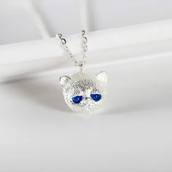 

10*11MM Blue Eyes Cat Necklace Lovely Girls Jewellery Popular Animal Series 925 Sterling Silver Charm Necklace for Party