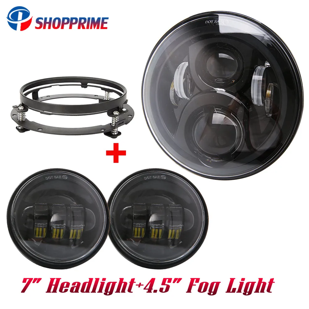 

7" Motorcycle Daymaker LED Headlamp Angle Eyes For Harley Davidsion Light lamp 4.5" Halo Fog Lamp 7" Mounting Bracket