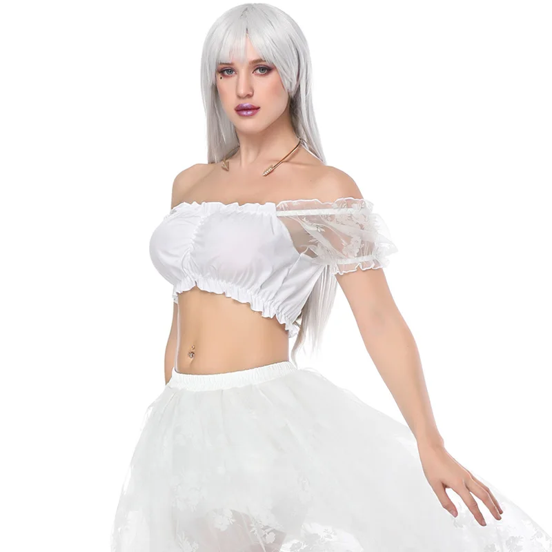 Women Off Shoulder Strapless T Shirt Summer Sexy White Loose Top Blouse Summer Ladies Fashion Casual Wrap Chest Ruched Tube Top (4)