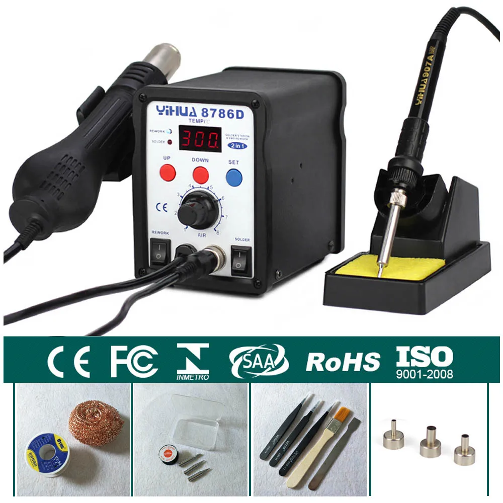 Rework Station Digital Display Iron Soldering Stations SMD Hot Air Gun Soldering Station Welding Soldering Supplies YIHUA 8786D Rework Station Digital Display Iron Soldering Stations SMD Hot Air Gun Soldering Station Welding Soldering Supplies YIHUA 8786D