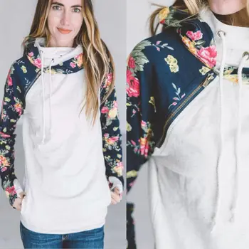 

Womens Floral Printing Loose Hoodie Sweatshirt Hooded Pullover Tops Blouse Hooded Zipper Flower Printed Hoodie drop shipping