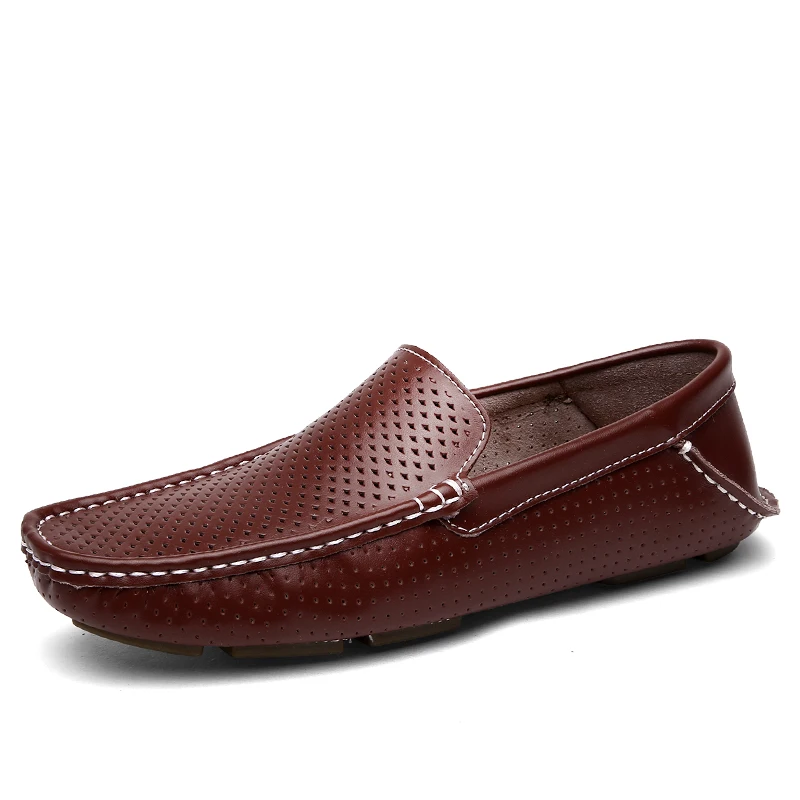 

Summer Shoes New 2018 Fashion Loafers Men's Flats Casual Driving Shoes Soft Genuine Leather Hollow Breathable Beach Footwear