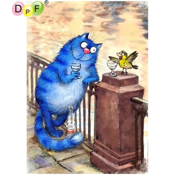 

DPF DIY Blue cat birds 5D diamond mosaic square diamond painting cross stitch home decor diamond embroidery wall painting crafts