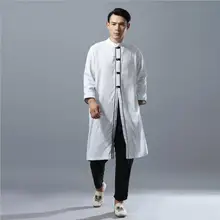 Китайский этнический хлопок лен удобный длинный Халат льняной стиль Мужская ветровка народный стиль Народная одежда из хлопка и льна