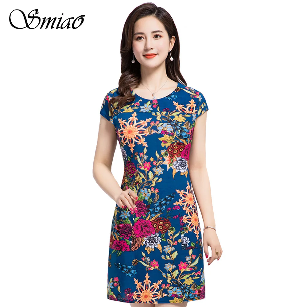 

2019 New Summer Women Dresses Plus Size L-5XL Slim Milk Silk Floral Printed Vintage Dress Vestido Feminino Loose Casual Dress