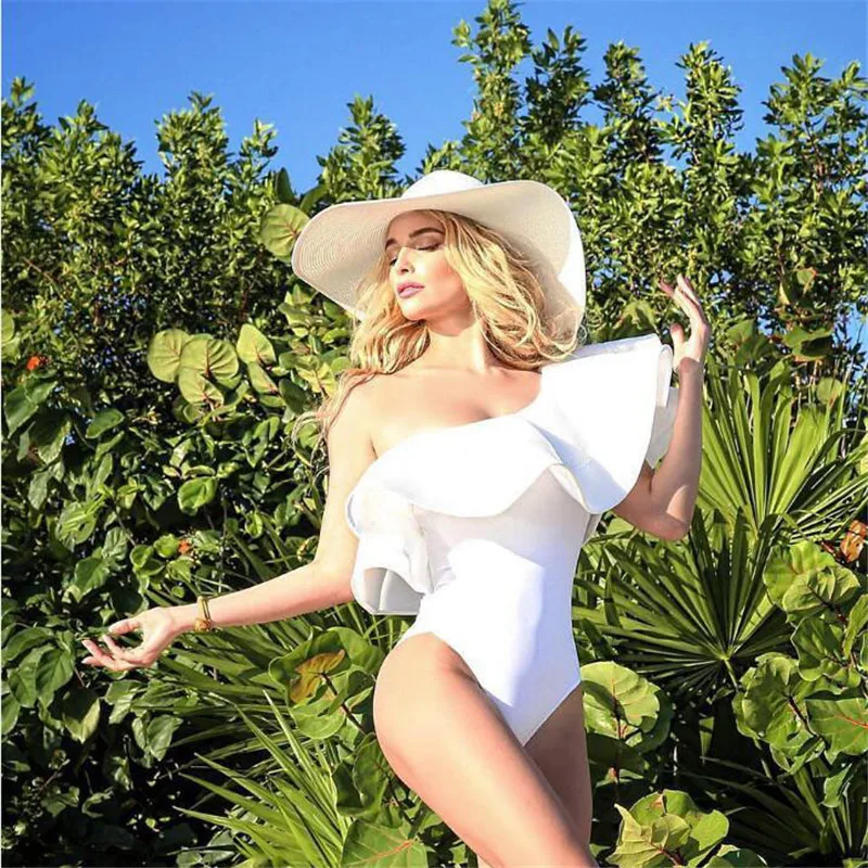 JYConline Ruffles Women Bodysuit Sexy Jumpsuit Black White Body Top One shoulder Bodycon Jumpsuit Sexy Rompers Combinaison Femme black corset bodysuit