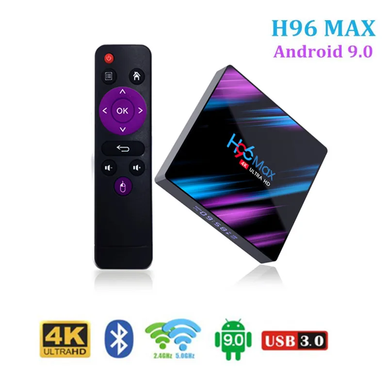  H96 MAX Android 9.0 TV Box 4GB RAM 32GB 64GB ROM Set Top Box RK3318 4K 2.4G/5G WiFi Bluetooth smart