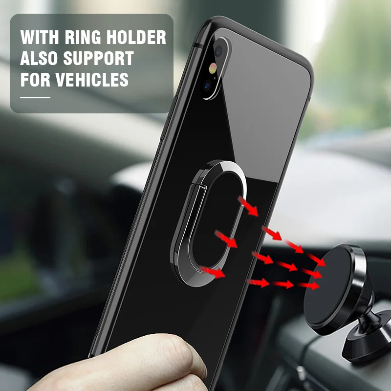 

Tempered Glass Case for iphone XS XS Max 7 8 X 6 6s Plus Magnetic Suction Car Ring Cover Stand Holder for iphone 7 8 Plus Case