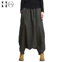 HEE GRAND/2018 г. модные однотонные свободные негабаритных Для женщин штаны с эластичной резинкой на талии Штаны-шаровары спереди плиссированные