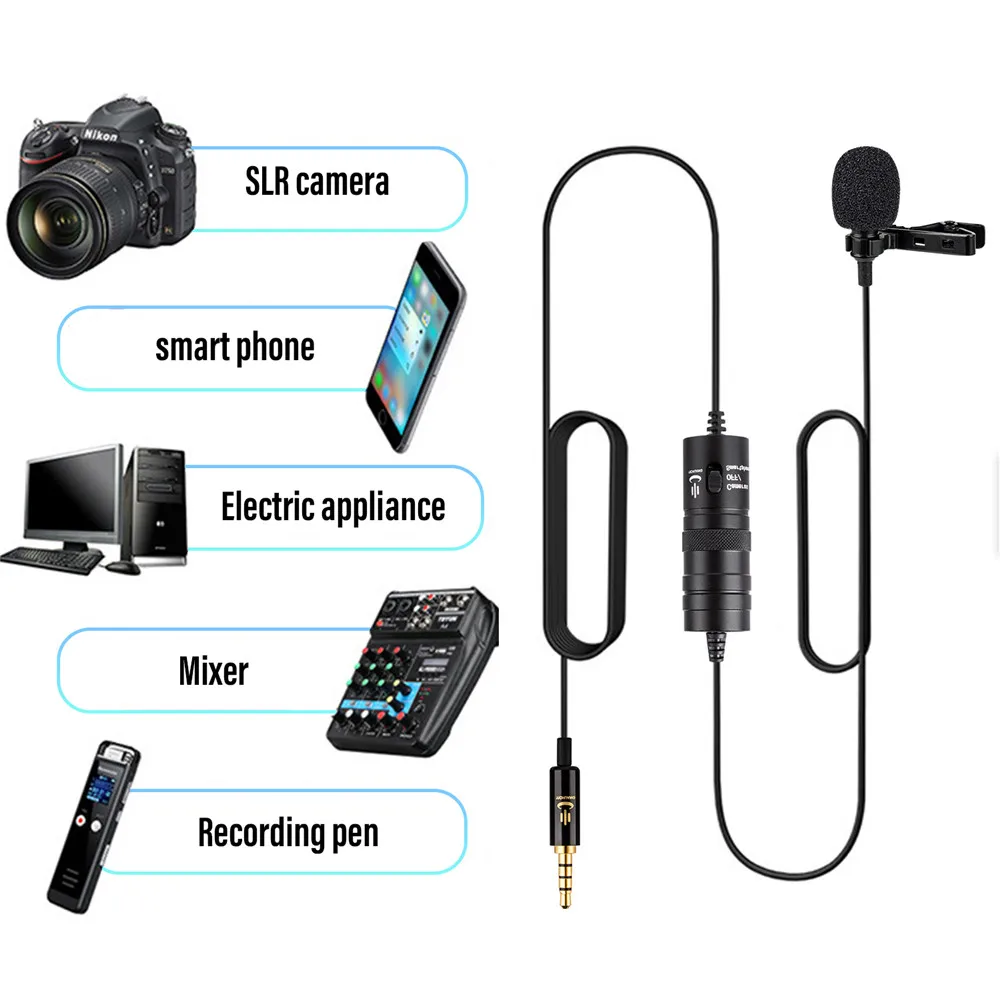 YC-VM10 6 м Аудио Видео Запись нагрудный микрофон для Android телефон Mac Vlog микрофон петличный микрофон iPhone DSLR камера видеокамера
