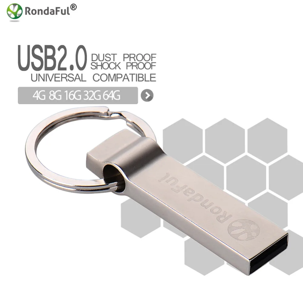 Rondaful Usb 2,0 водостойкий USB флеш-накопитель 64 Гб металлический 4 ГБ 8 ГБ 16 ГБ 32 ГБ USB флеш-накопитель u диск из нержавеющей стали Pendrive