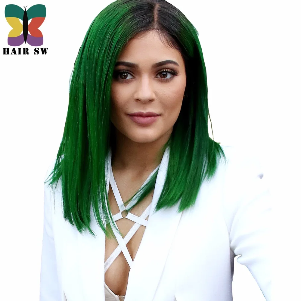 Hair Sw Kylie Jenner Short Green Bob Synthetic Lace Front Wig