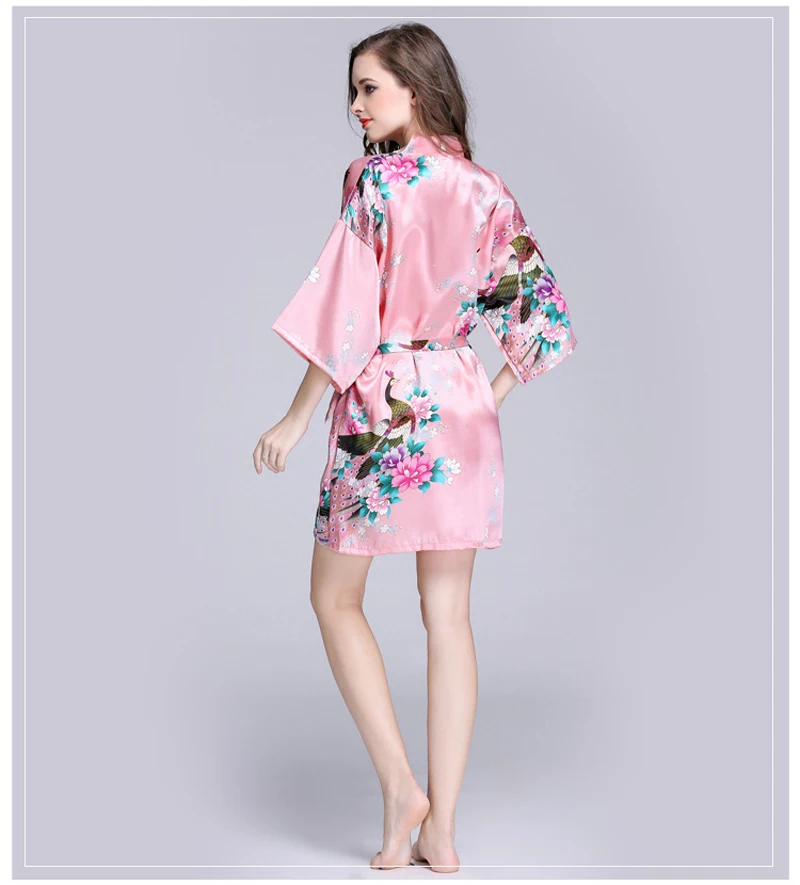 Брендовая дизайнерская обувь Новый женский с цветочным принтом кимоно платье шелк атлас свадебное платье Ночная рубашка цветок размеры S M