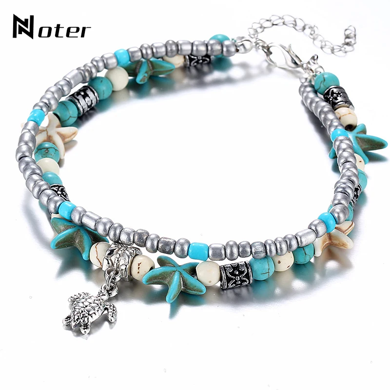 

Noter Boho Ethinc Starfish Ankle Bracelet Antique Multilayer Beads Cuckold Halhal Barefoot Sandals foot Chain For Women Jewelry