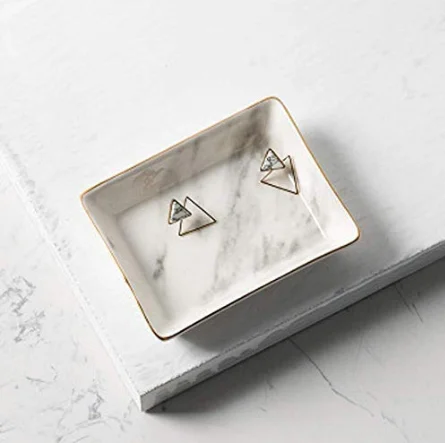 Marble Ceramic Jewelry Tray Ring Dish Ring Holder Display Organizer with Golden Edged Wedding Valentine's day Housewarming Gift01