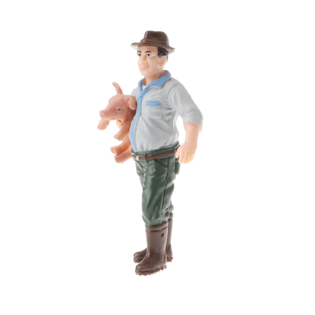 PVC Farm Animal Models Figurine Kids Children Nature & Science Toys - Farmer Holding Pig Figures