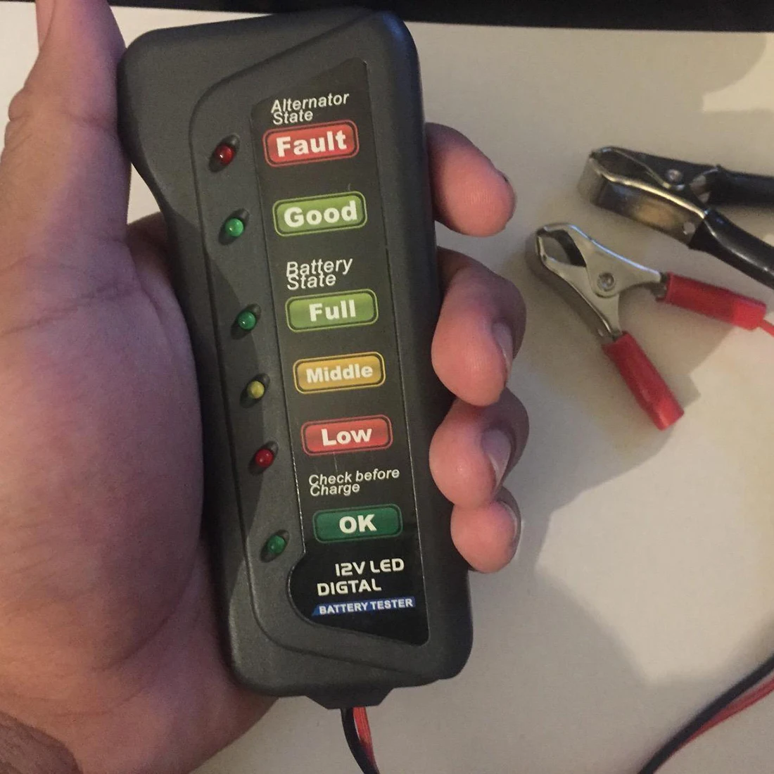 

12V Car Battery Alternator Tester Test Battery Condition Alternator Charging LED indication Multiple Battery Tester with 2 Clips
