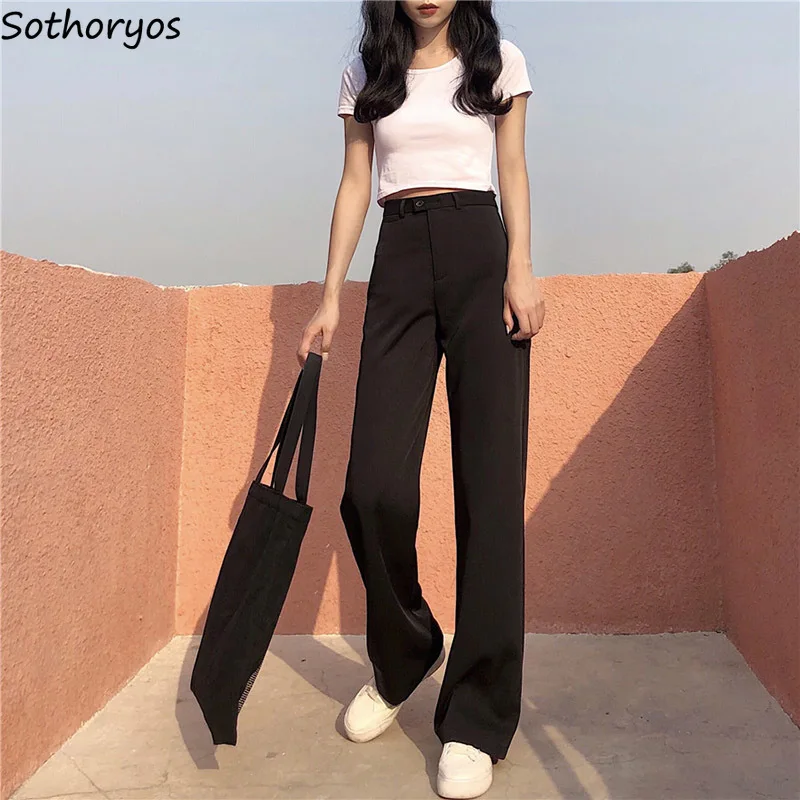 

Pants Women Loose Full Length Zipper Solid Simple All-match Soft Leisure Pant Womens Straight Retro Korean Style Ladies Elegant