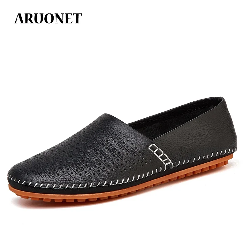 

ARUONET Summer Men Shoes Casual Brand Men Loafers Leather Walking Shoes Lightweight Breathable Slip On Boat Shoes Obuwie Damskie