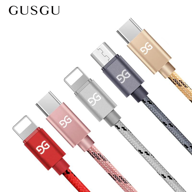 GUSGU нейлоновый Плетеный Micro usb type-C кабель для зарядки и синхронизации данных USB кабель 25 см/1 м/2 м для освещения iPhone 7 6 5S samsung galaxy