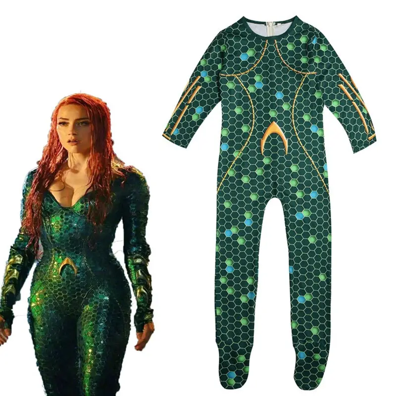 Aquamancostume для девочек Mera комбинезоны супергерой Хэллоуин косплей костюм для девочек Лига Справедливости нарядное платье