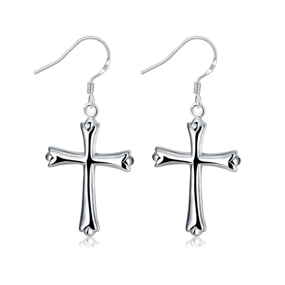 Fashion 925 Silver Cross Earrings Charm Cute Drop Earrings For Women ...