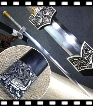 

Hand Grinding 8 Side Folded Pattern Steel Double edge Sharp Chinese LongQuan Handmade Sword Han King Battle Jian